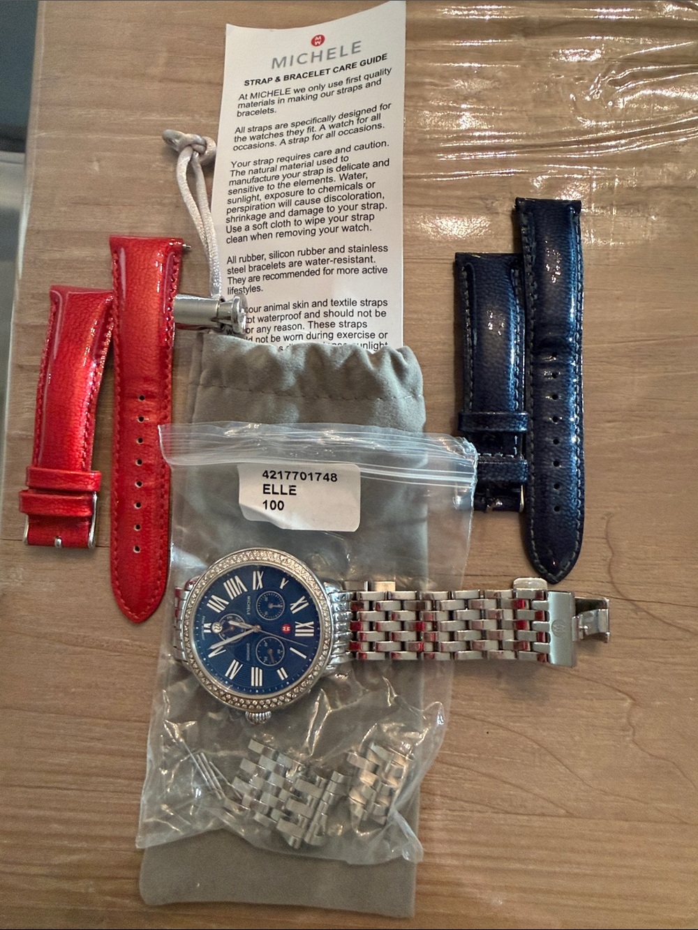 Michele women’s Watch with Blue Dial, Red and Navy Straps